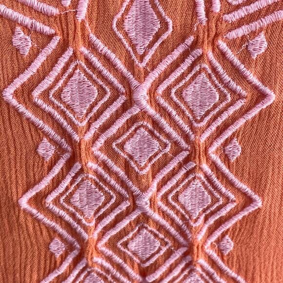 Lilly Pulitzer Target Orange Embroidered Crinkle Gauze Top Sz Medium Boho Casual - Picture 7 of 8